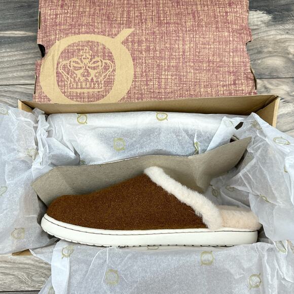 NIB Born Zoe Wool Shearling 9M Slip On Clogs Slides Cognac - Picture 10 of 11